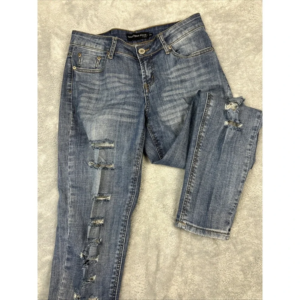 Twentyone Black Rue 21 Jeans Curvy Skinny 7/8‎ Blue Distressed Grunge Street